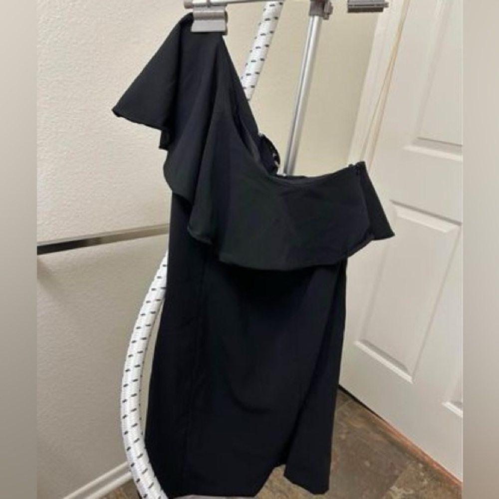 DO + BE Black One Shoulder Ruffle Collar Mini Dress Size S